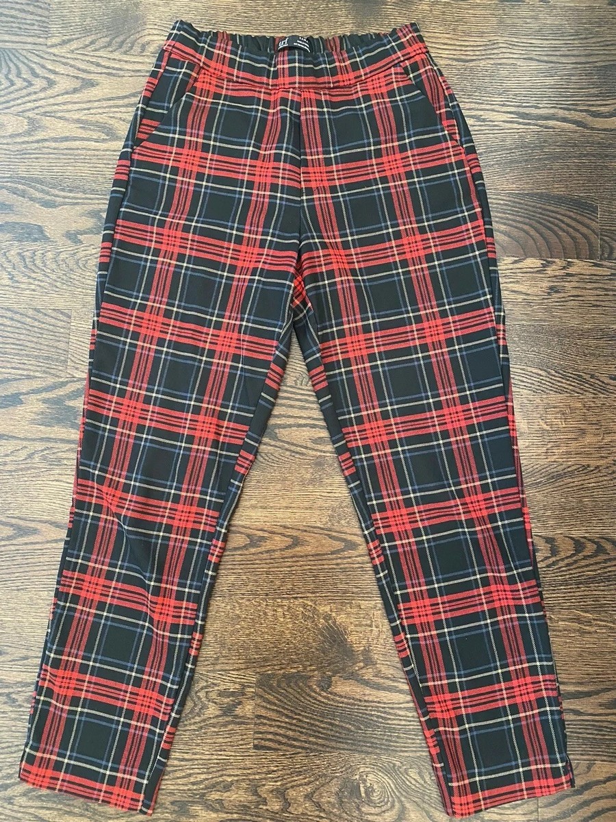 Zara TRF Plaid Pants With Elastic Waist Size XS