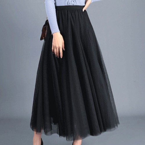 Women Elegant Mesh Tulle Layered Tutu Skirt Pleated Party Ladies Maxi Long Dress - Picture 9 of 22