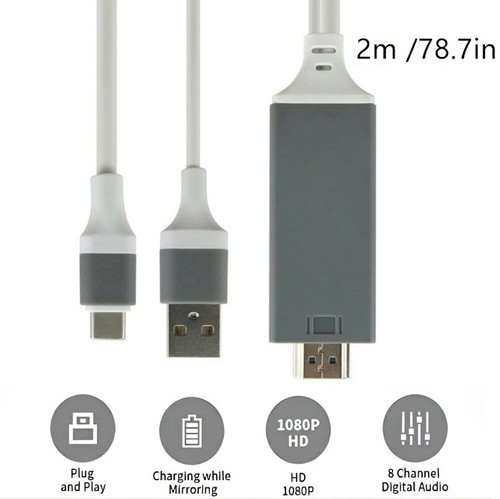 2 in 1 1080P USB Female to HDMI Male HDTV Adapter Cable Cord for iPhone Android - Picture 2 of 13
