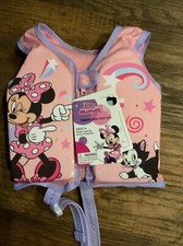 “Disney Jr Minnie Mouse Pink Zipper Fabric Swim Vest S/M Ages 1+ 40 Lbs Max