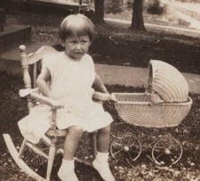 1920s Girl Toy Baby Carriage Rocking Chair Portrait Childhood