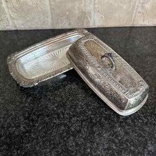 Beurrier couvert English Silver Mfg Corp avec insert en verre + couvercle #391 fabriqué aux États-Unis