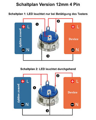 Kopen Drucktaster Schalter Schwarz Metall LED 12V / 220V /3A Ø12mm 16mm 19mm 22mm IP65