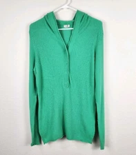 Old Navy Green Hooded Sweater 1/4 Snap Angora Rabbit Hair Blend Size XL V-Neck 