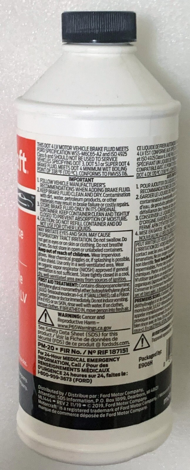 FORD MOTORCRAFT DOT 4 LV HIGH PREFORMANCE MOTOR VEHICLE BRAKE FLUID 1