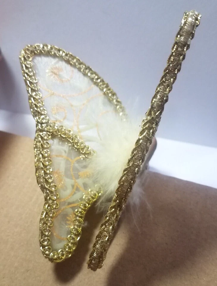 Vintage Handcrafted Butterfly Hair Clip Feather Gold Tone Thread Edge Fashion Foto 4 de 4