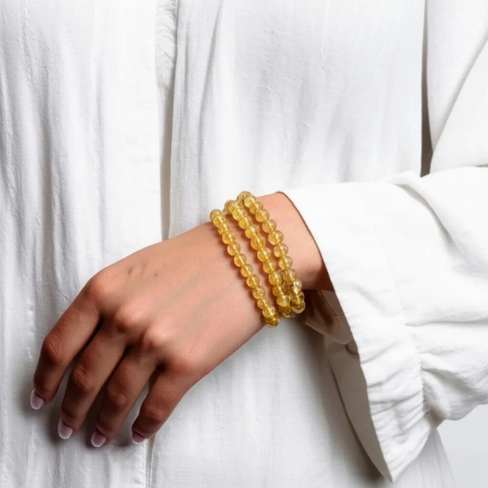 Natural Citrine Crystal Bracelet 6mm Yellow Gemstone Healing Stretch Bracelet - Image 3 of 4