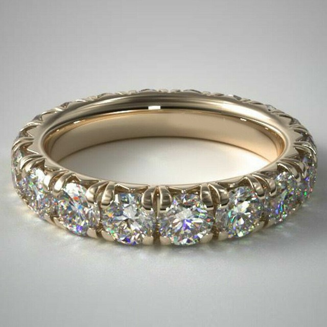 Brilliant Cut 3.00 Ct Real Diamond Wedding Eternity Bands 14K Yellow Gold Size 7 Brilliant Cut 3.00 Ct Real Diamond Wedding Eternity Bands 14K Yellow Gold Size 7