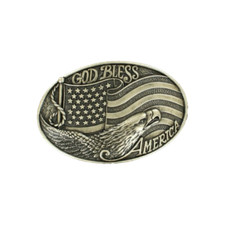 Nocona Oval God Bless America Silver Belt Buckle 37016
