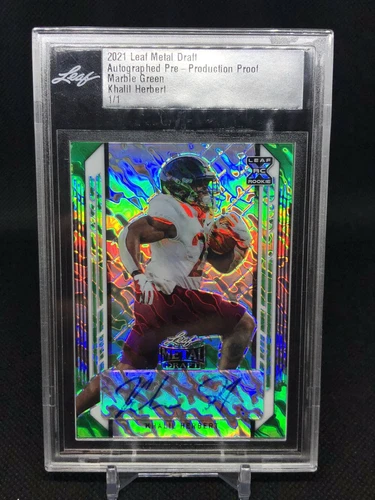 Khalil Herbert RC 2021 Leaf Metal Draft Auto Pre Prod Proof 1/1 Marble Green