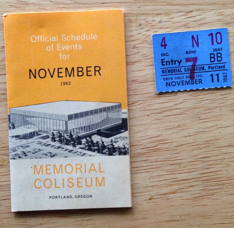 PORTLAND (OREGON) MEMORIAL COLISEUM: NOV 1962 SCHEDULE/EVENTS, 11/11 TICKET STUB