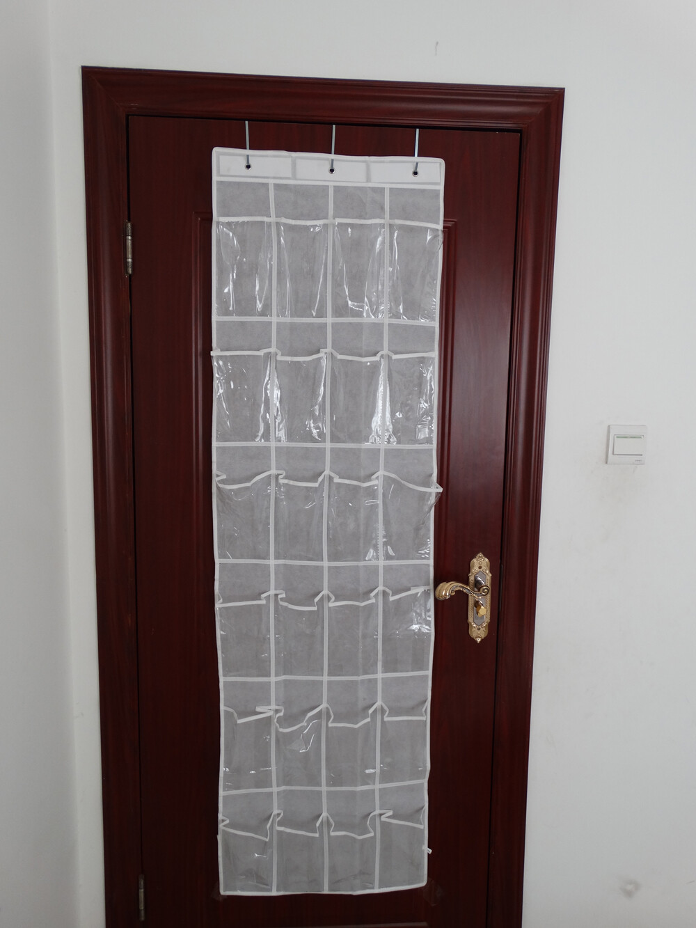 White Crystal Pocket Over Door Shoe Organizer for Dust-Free Home Storage-image