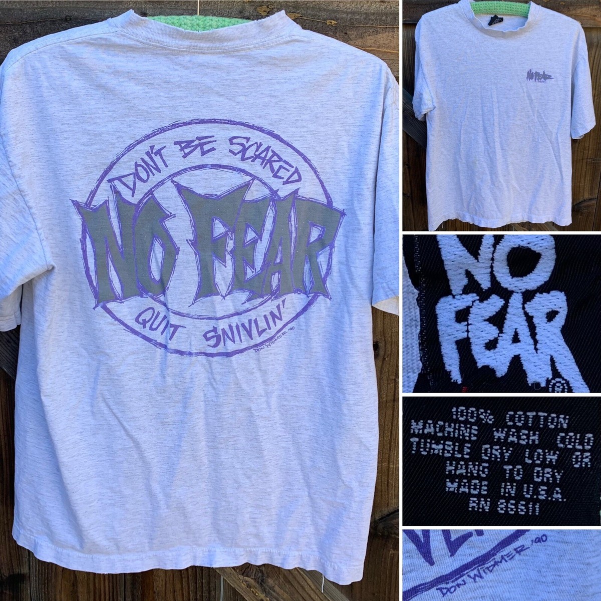vintage No Fear Gear Dont Be Scared Quit Snivlin t shirt Don 