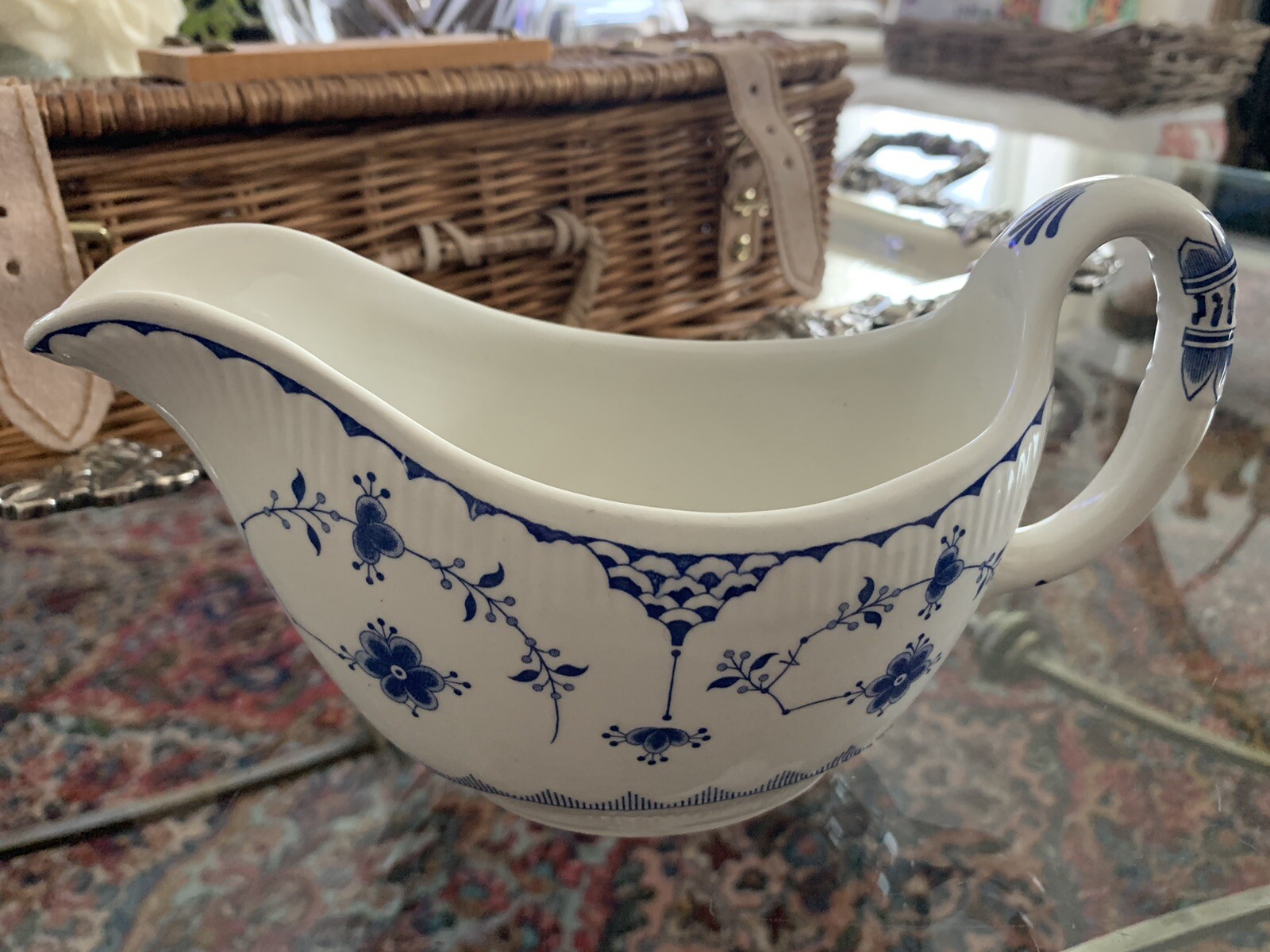 Furnivals Denmark Gravy Boat / Sauce Blue And White Vintage Tableware