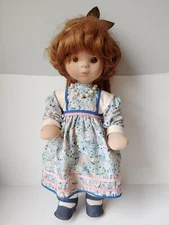 Vintage cloth rag doll Stupsi West Germany curly ponytail beads