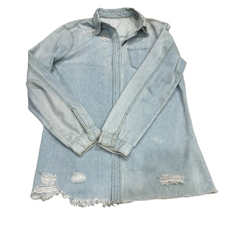 Unbranded Distressed Long Sleeve Snap Button Light Wash Denim Shirt Size Large - Picture 14 of 14