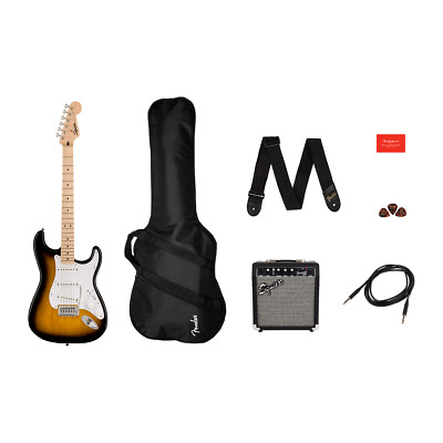 Squier Sonic Stratocaster Guitar Pack, Maple Fingerboard, 2-Color Sunburst, Gig 