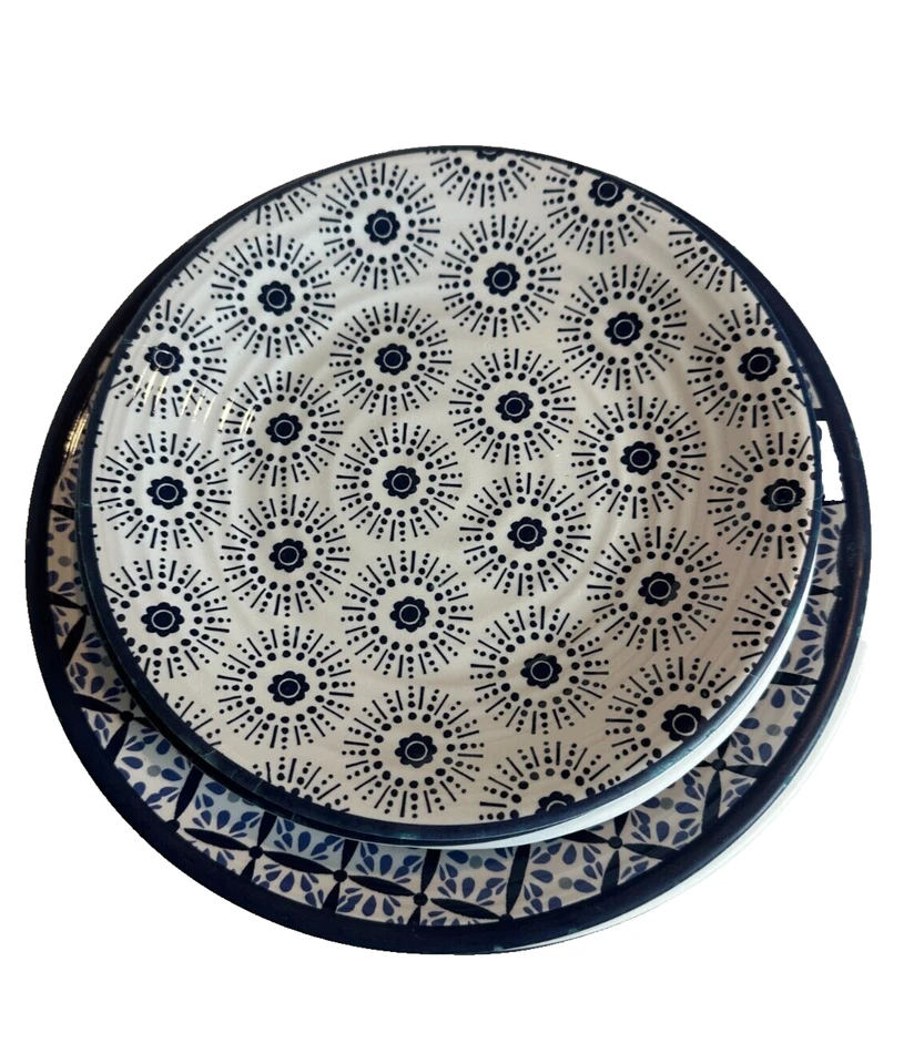 Artesanal De Luxe Boho 100% Melamina 7 Cena 5 Platos de Ensalada Azul Blanco Boho Foto 3 de 4