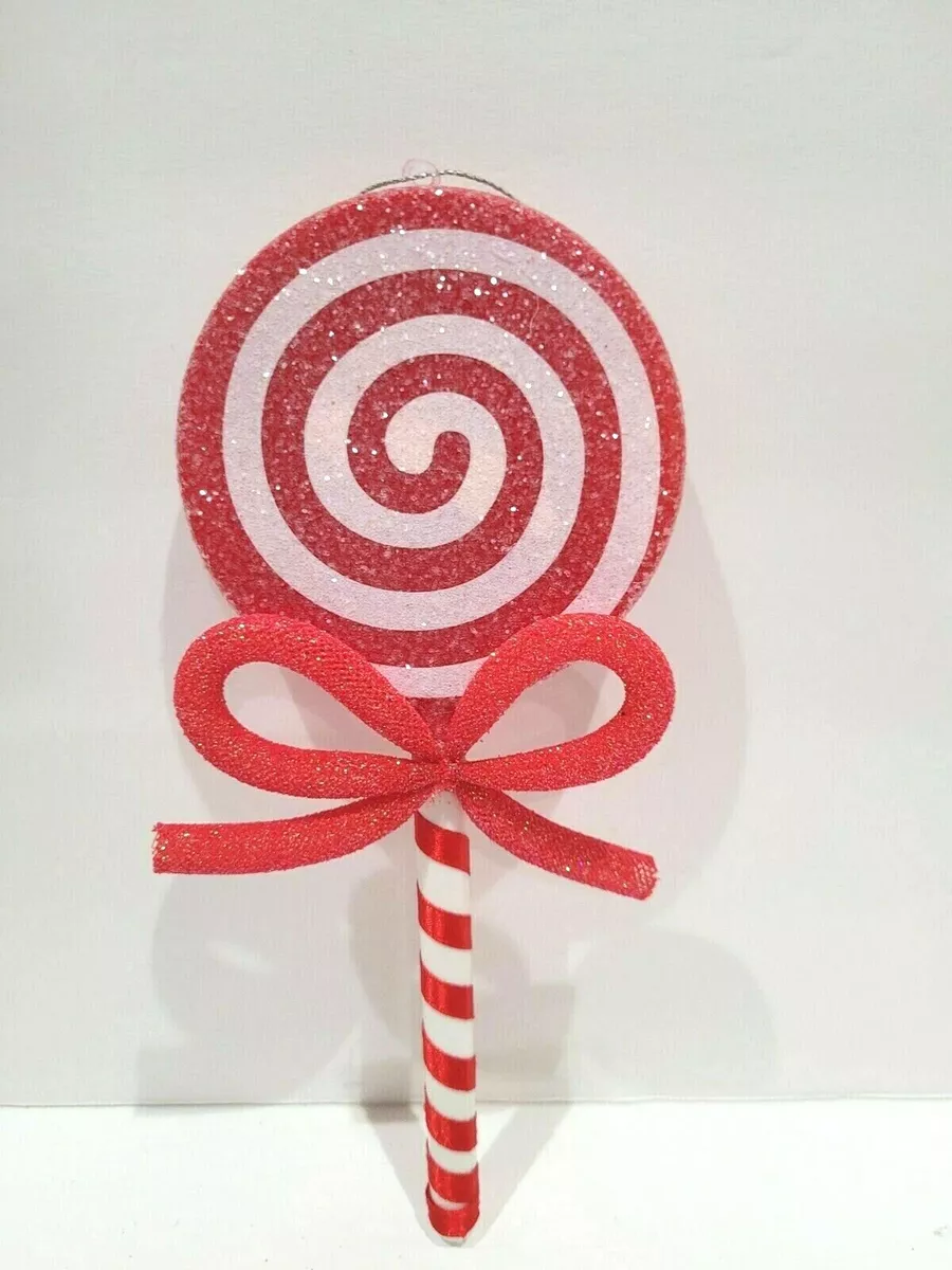 Christmas Candy Cane Peppermint Lollipop Swirl Red White Tree Ornaments  Decor