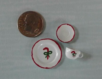 Dollhouse Miniature 3 piece Christmas Candy Cane Dish Set Handcrafted 1:12 scale