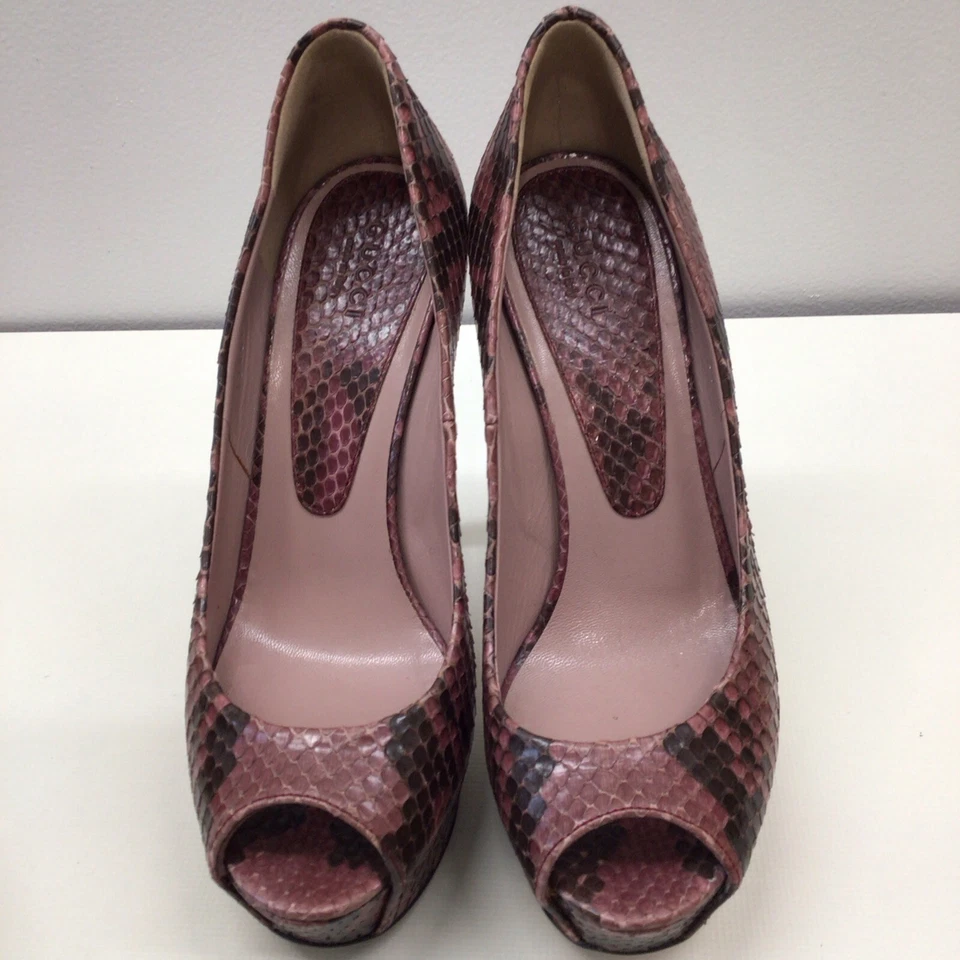 GUCCI MUJER PIEL SERPIENTE PLATAFORMA OPENTOE ZAPATOS DE SALÓN TALLA 36 ROSA Foto 3 de 4