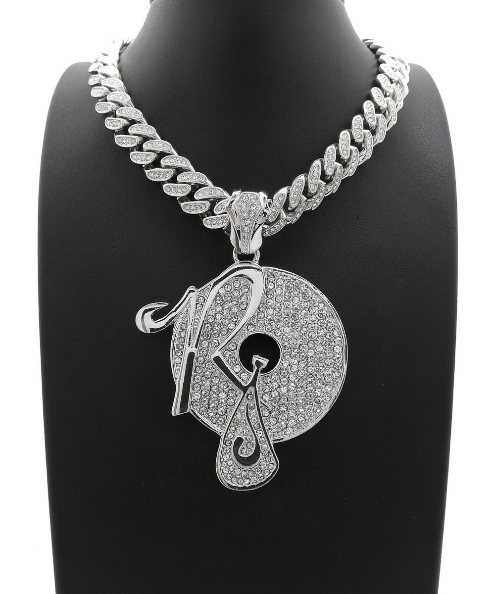 ROCAFELLA PENDANT SILVER CUBAN LINK CHAIN NECKLACE DIAMOND JAYZ