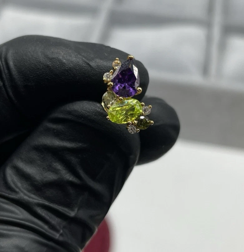 Orecchini Donna in Argento 925 dorato Farfalle zirconi e cristalli Viola e Verdi - Immagine 2 di 4