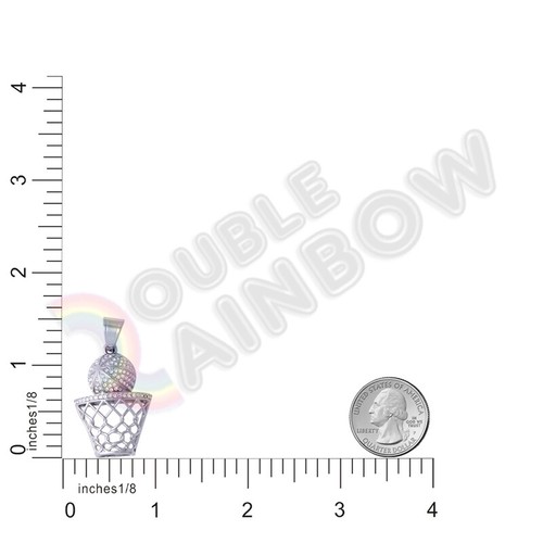 CZ Basketball Sport Edelstahl Anhänger Halskette 6 mm Kubanische Kette * P158 - Bild 2 von 12
