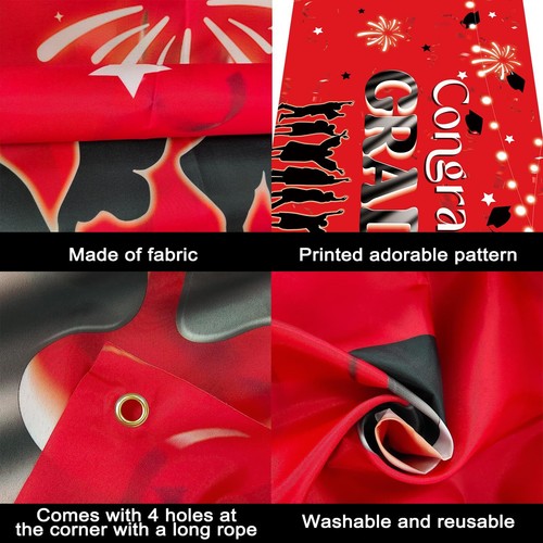 Congrats Grad Party Banner Black and Red 2024 Graduation Decorations Large 72... - Picture 3 of 7