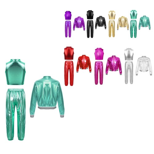 Kids Girls Jacket Vest With Pants Fitness Tracksuit Active Dance Outfit Zipper