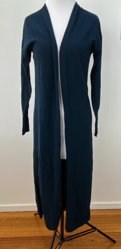 WITCHERY SIZE XS WOMENS BLUE CAMEL WOOL MIX OPEN FRONT LONG CARDIGAN SIDE SPLITS
