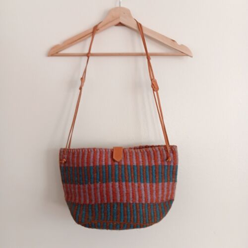 Vintage Sisal Market Tote Bag With Woven Leather Strap Boho