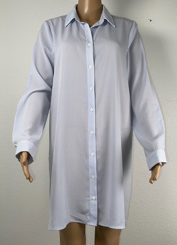 Forever 21 Shirt Dress Womens Size L Button Front Collar White Light Blue Stripe - Picture 6 of 9