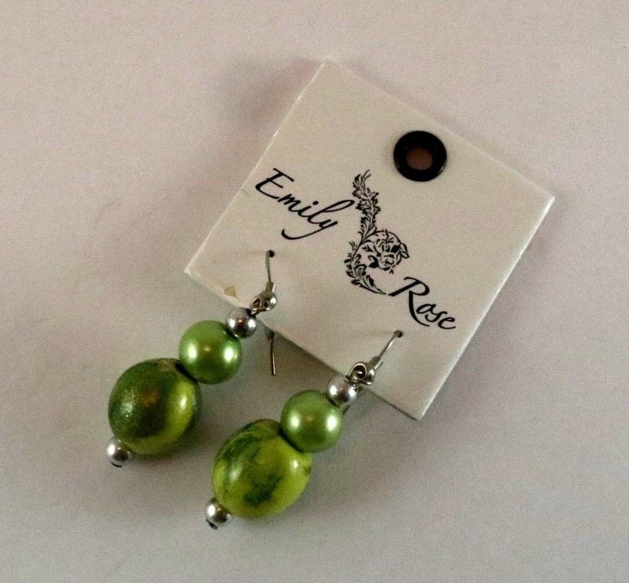 Drop Earrings Emily Rose Green Marbled look on Silver Metal