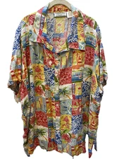 Venezia vitale Womens Patchwork Tropical Floral Button Up Shirt Size 3X Vacation