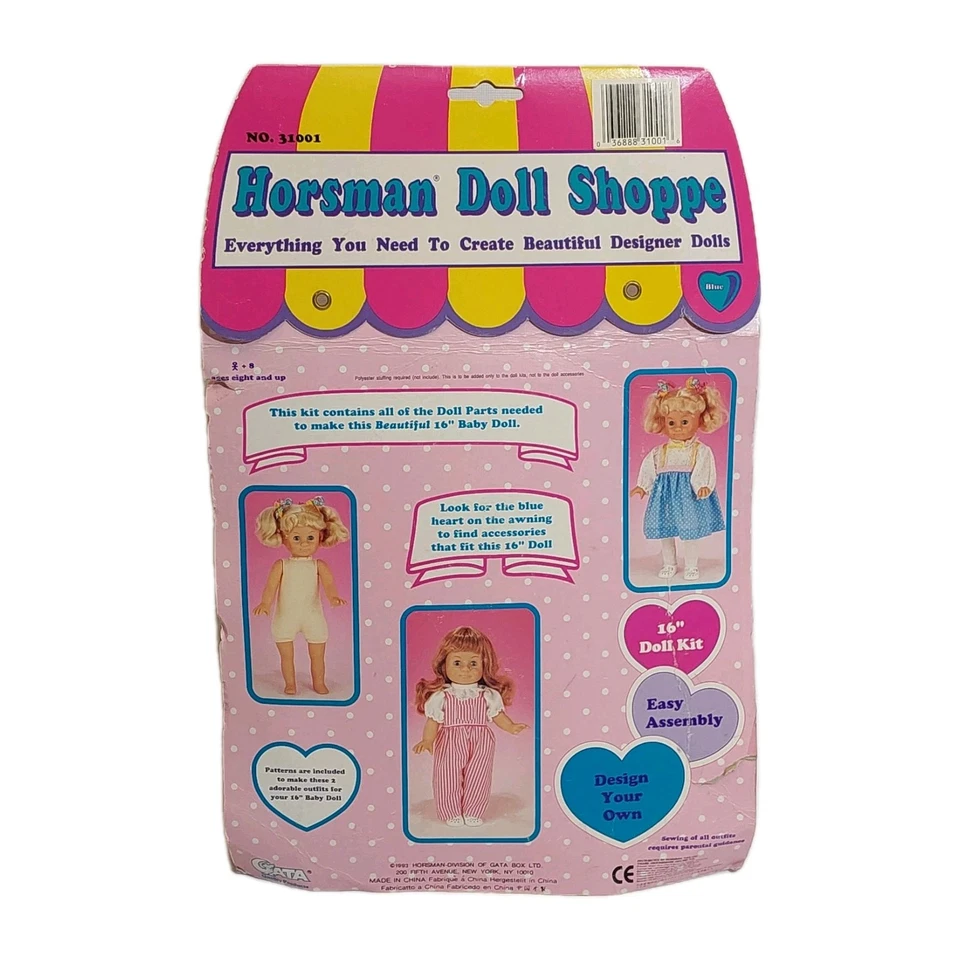 16" HORSMAN DOLL SHOPPE 31001 KIT SET 1993 VINTAGE 16" Doll Kit Foto 2 de 4