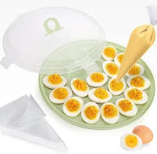 Deviled Egg Platter, Deviled Egg Containers Carrier Tray with Lid and 50PCS Icin