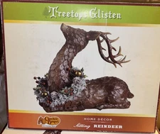 Cracker Barrel Christmas Sitting Reindeer Deer Treetop Glisten Decor 12”x10”