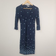 Fat Face Dress Womens UK 12 Navy Blue Bird Print Knot Front Casual Everyday Boho