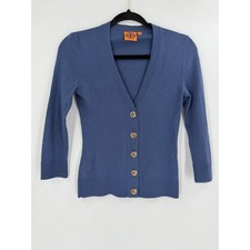 Tory Burch Cardigan Womens XXS Blue Merino Wo...