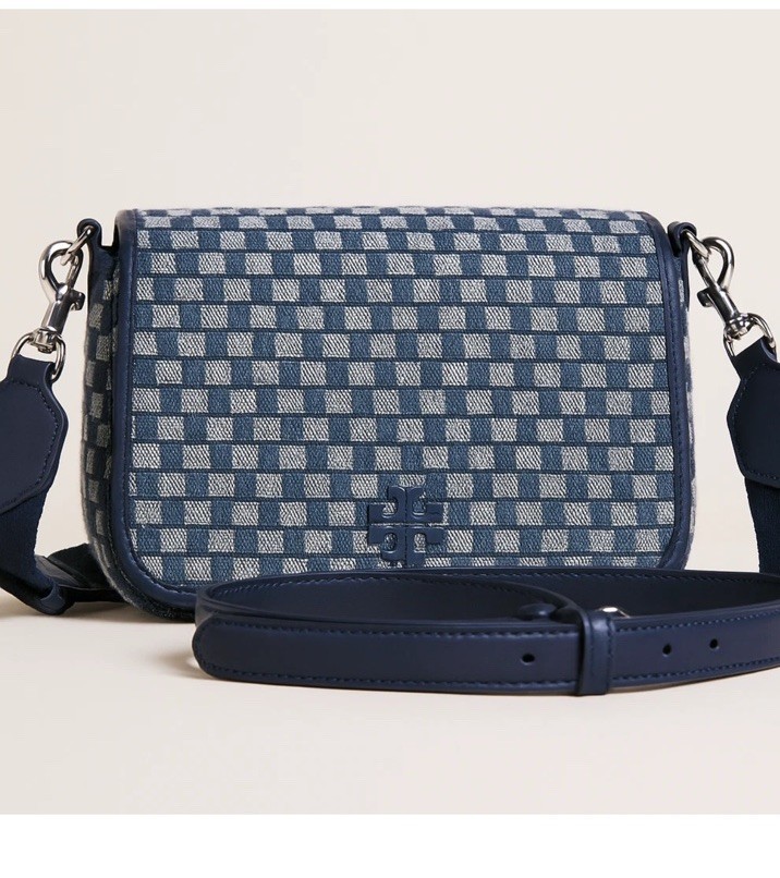Tory Burch Denim Blue Leather Thea Flap Crossbody Shoulder Bag | eBay
