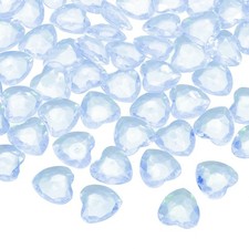 100 Pcs Acrylic Heart Rhinestone 12mm Plastic Gems Light Blue