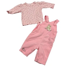Carter's Baby Girl Pink Floral Long Sleeve Top Bear Overalls Outfit Set 6 Months