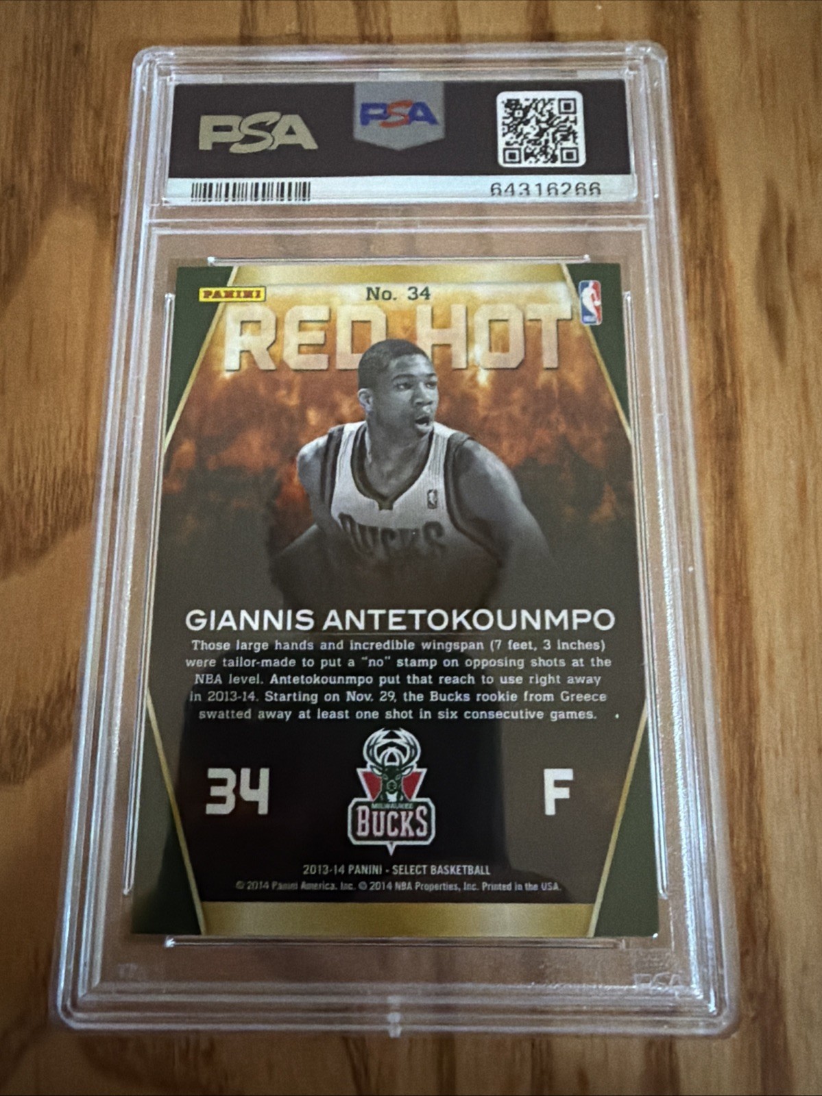 2013 PANINI SELECT RED HOT GIANNIS ANTETOKOUNMPO #34 ROOKIE RC BUCKS PSA 9 view 2