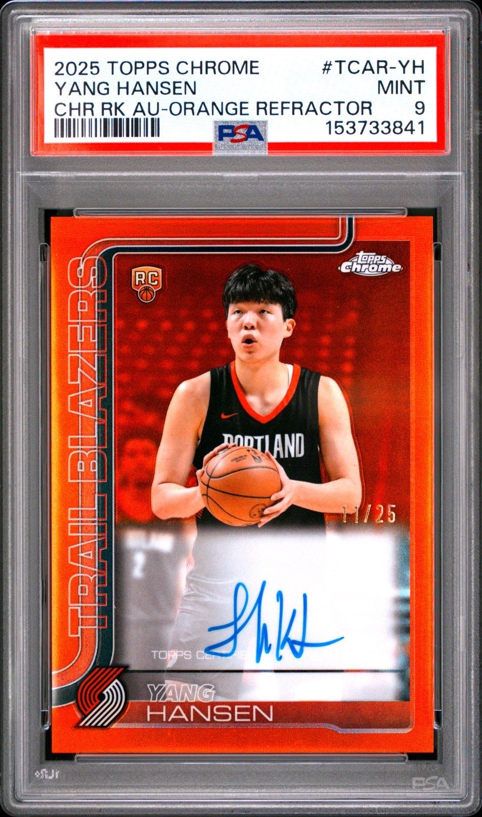 2025-26 Topps Chrome Yang Hansen #TCAR-YH Orange Rookie Auto /25 PSA 9