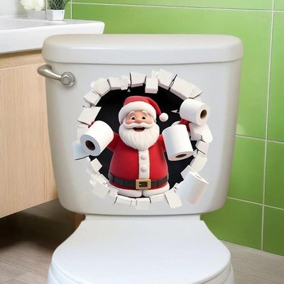 1pc Wall-Breaking Santa Creative Toilet Sticker Christmas Decoration Suitable Fo