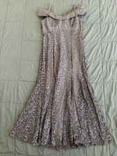 R&M Richards Women's Taupe Lace Off-the-Shoulder Mermaid Evening Gown