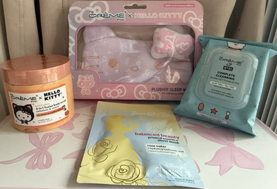 the Crème shop x Hello Kitty 50th Anniversary Bath Set Scrub Wipes Masks