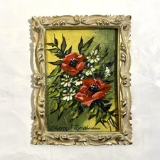 Poppies Florals Framed Oil Painting By E Sprogo Topelmann 6x8 Signed Vintage OG