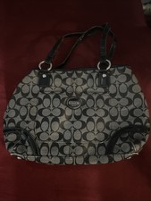 Coach Peyton Shopper Carryall F18923 Black  Gray Canvas  Patent Leather Trim
